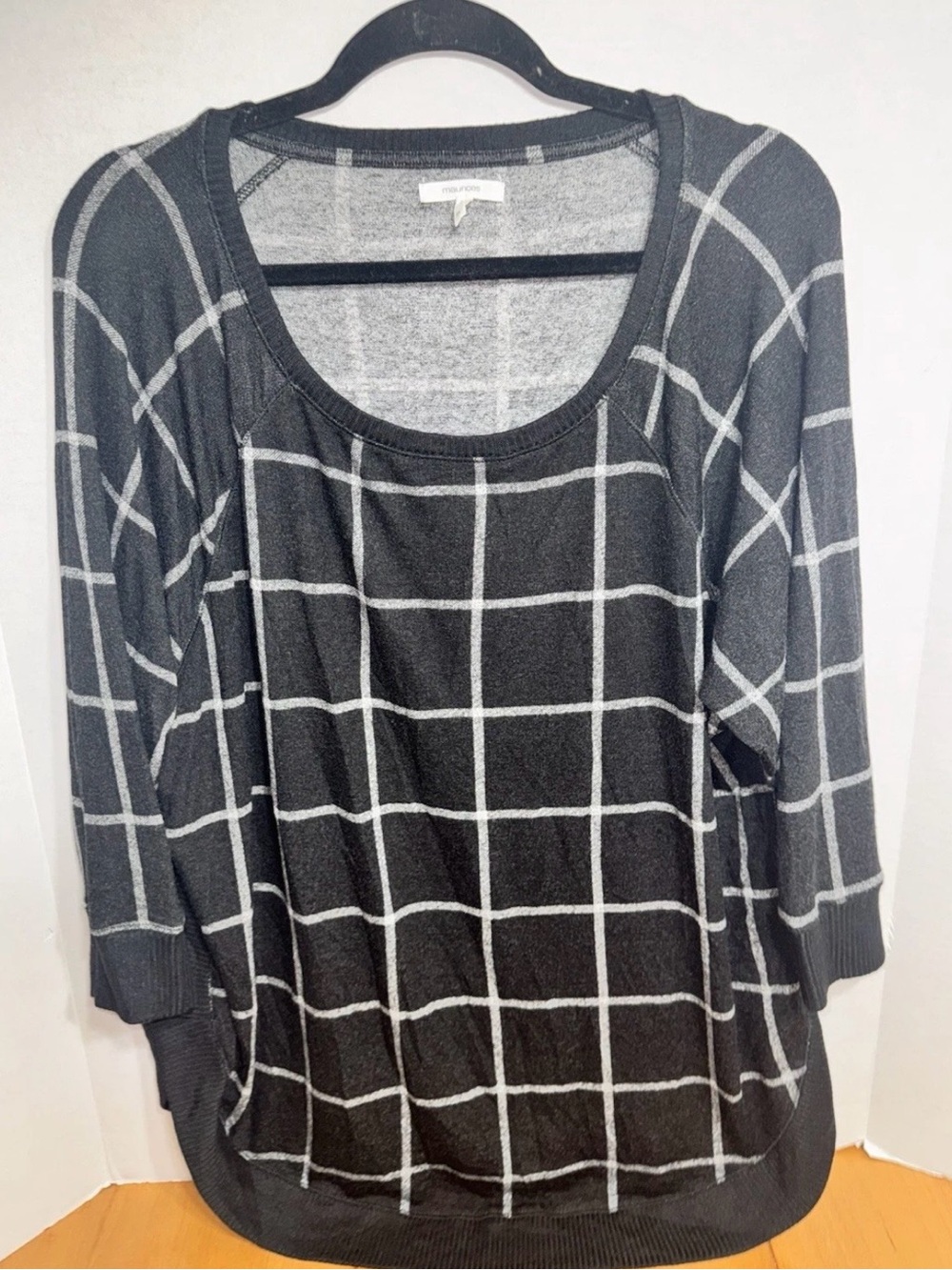 Maurices Black White Windowpane Plaid Grid Sweater Pullover Plus Size 1X Tunic